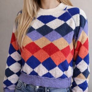 Free People Oversized Argyle Knit Sweater